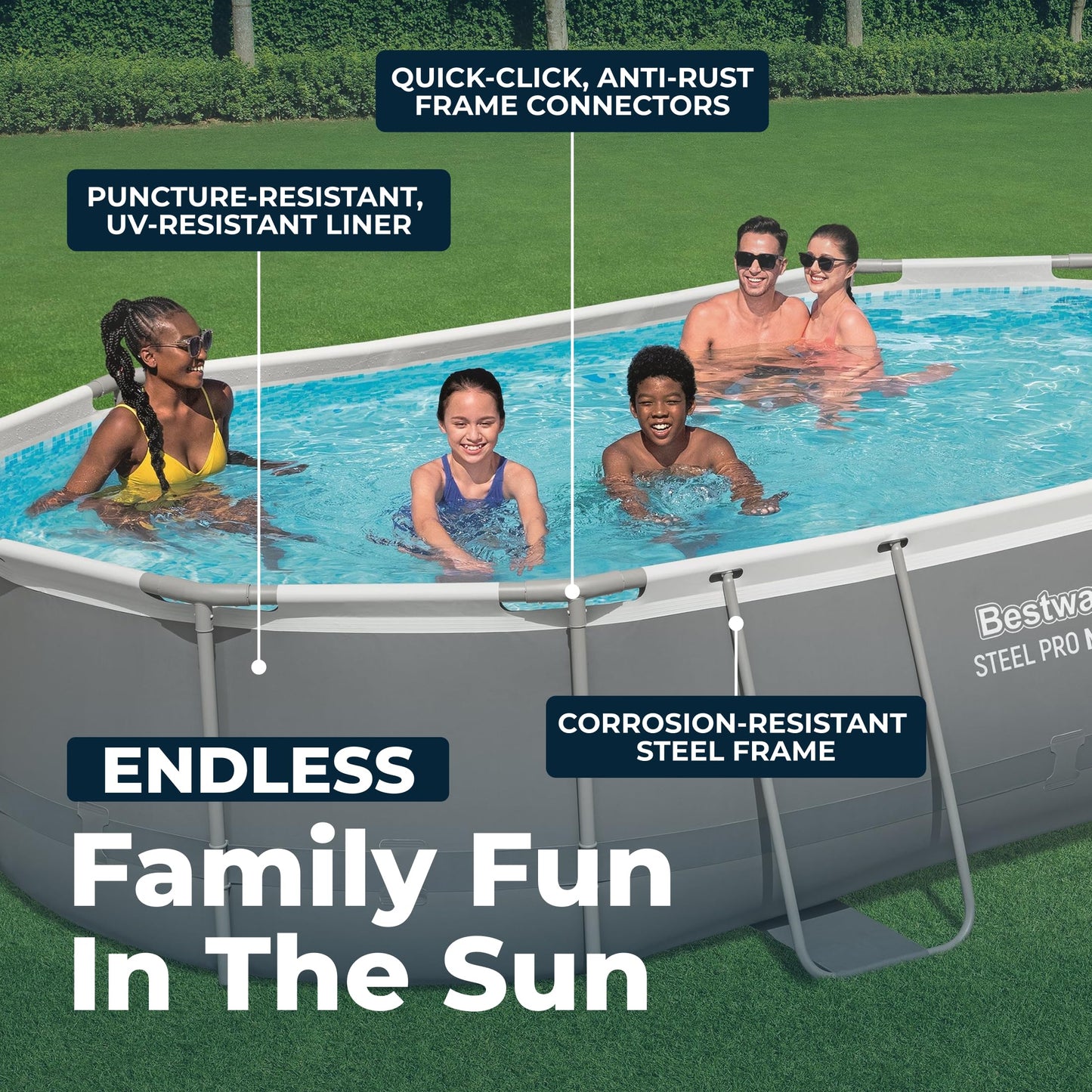 Bestway Steel Pro MAX 16' x 10' x 42" Above Ground Pool, Oval Metal Frame Outdoor Swimming Pool